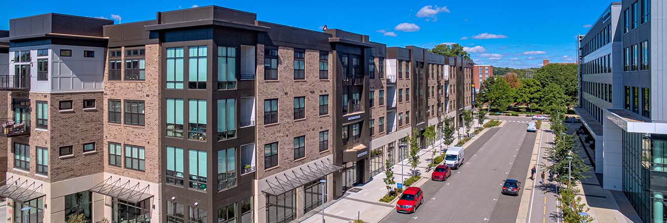 Exterior view of Continuum Apartments in West Lafayette.